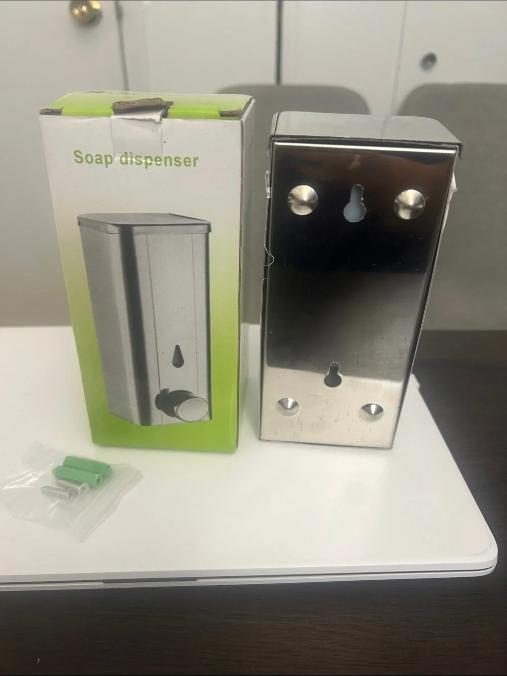 White Wall-Mount Liquid Soap Dispenser with Chrome Trim